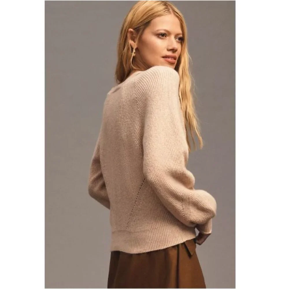 By Anthropologie Deep-V Sweater in Beige - Size X-Small